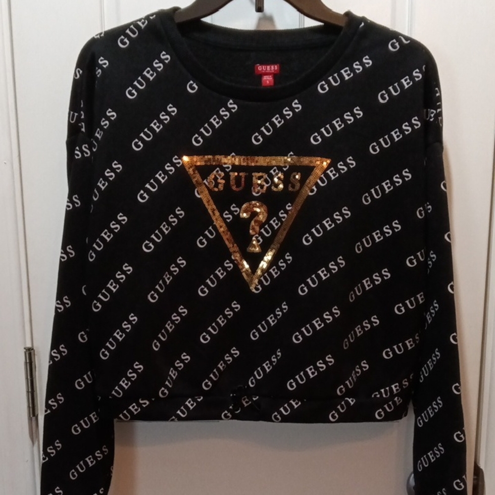 GUESS Black Sweatshirt with Gold Logo